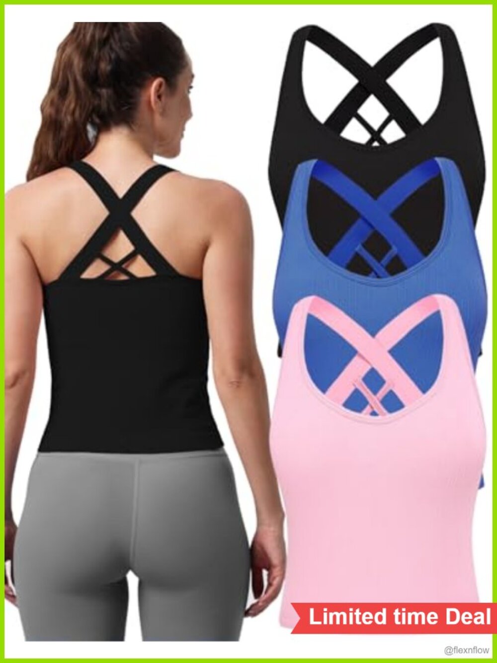 Seamless Strappy Crop Tank Tops with Built in Bra, Nylon Blend